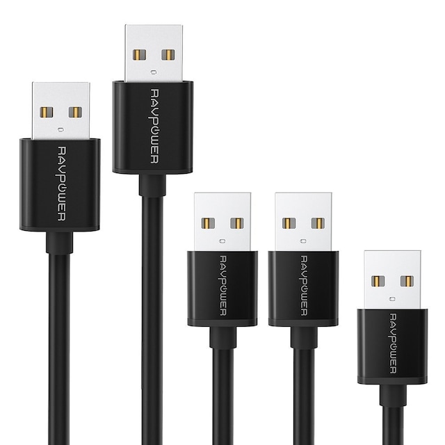 RAVPower 5 x USB 2.0 til Micro USB kabelpakke (0.3 m + 2 x 0.9 m + 1.8 m + 3.0 m), Sort