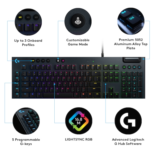 Logitech G815 gaming tastatur (GL Tactile switches) | Elgiganten