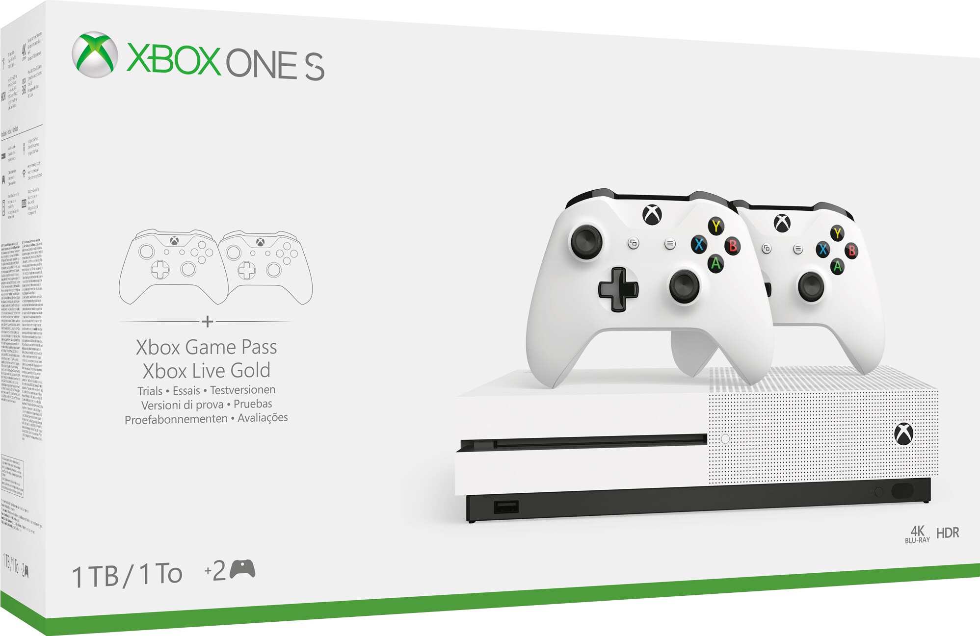Xbox One S 1 TB + bundle med 2 controllere (hvid) | Elgiganten