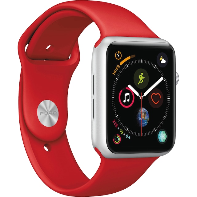 Puro Icon silikonesportsrem til Apple Watch 42-44 mm (rød)