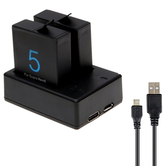 Oplader til Dobbelte GoPro HERO 5-batterier - USB-kabel | Elgiganten