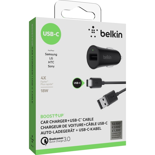 Belkin Quick Charge USB-C biloplader (sort) | Elgiganten
