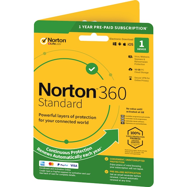 Norton 360 Standard antivirusprogram - 1 enhed (online abonnement)