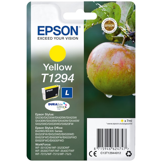 Epson blækpatron DuraBrite Ultra T129L Gul