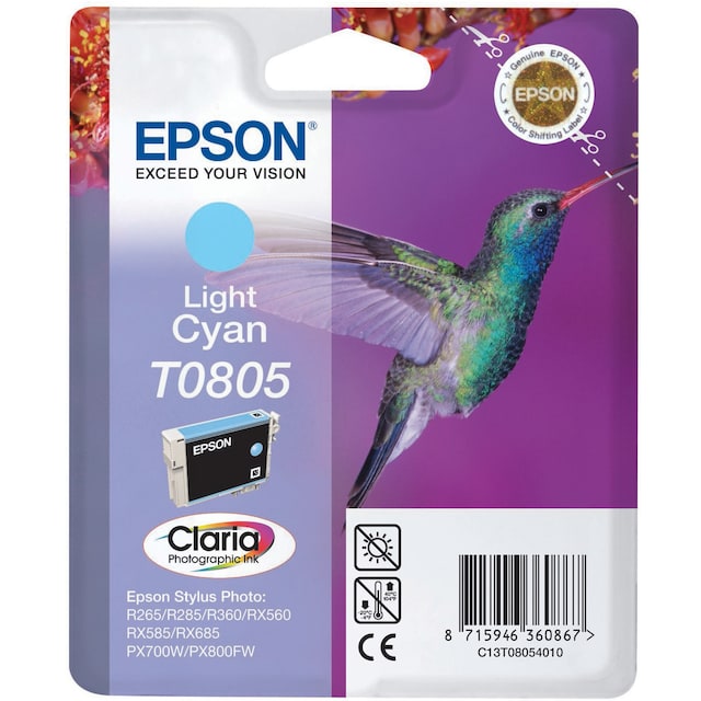 Epson blækpatron Claria T0805 Lys Cyan