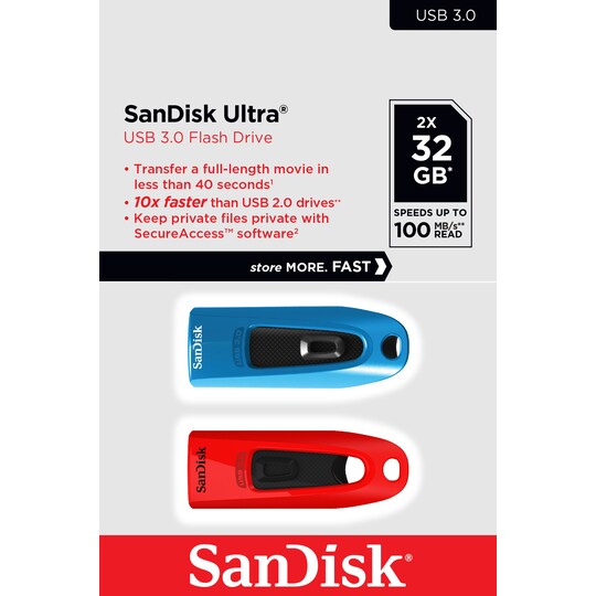 SanDisk Ultra USB 3.0 32 GB USB-stik (2-pak) | Elgiganten