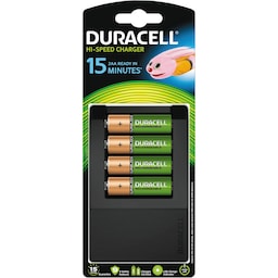 Duracell AA/AAA oplader + 4 x genopladelige batterier