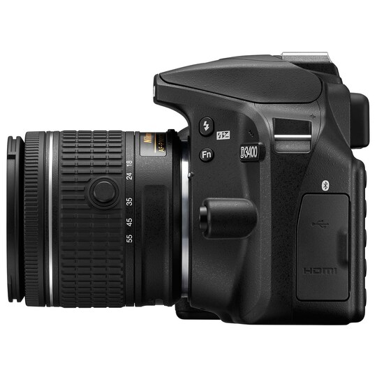 Nikon D3400 SLR kamera + 18-55 mm AF-P DX objektiv | Elgiganten