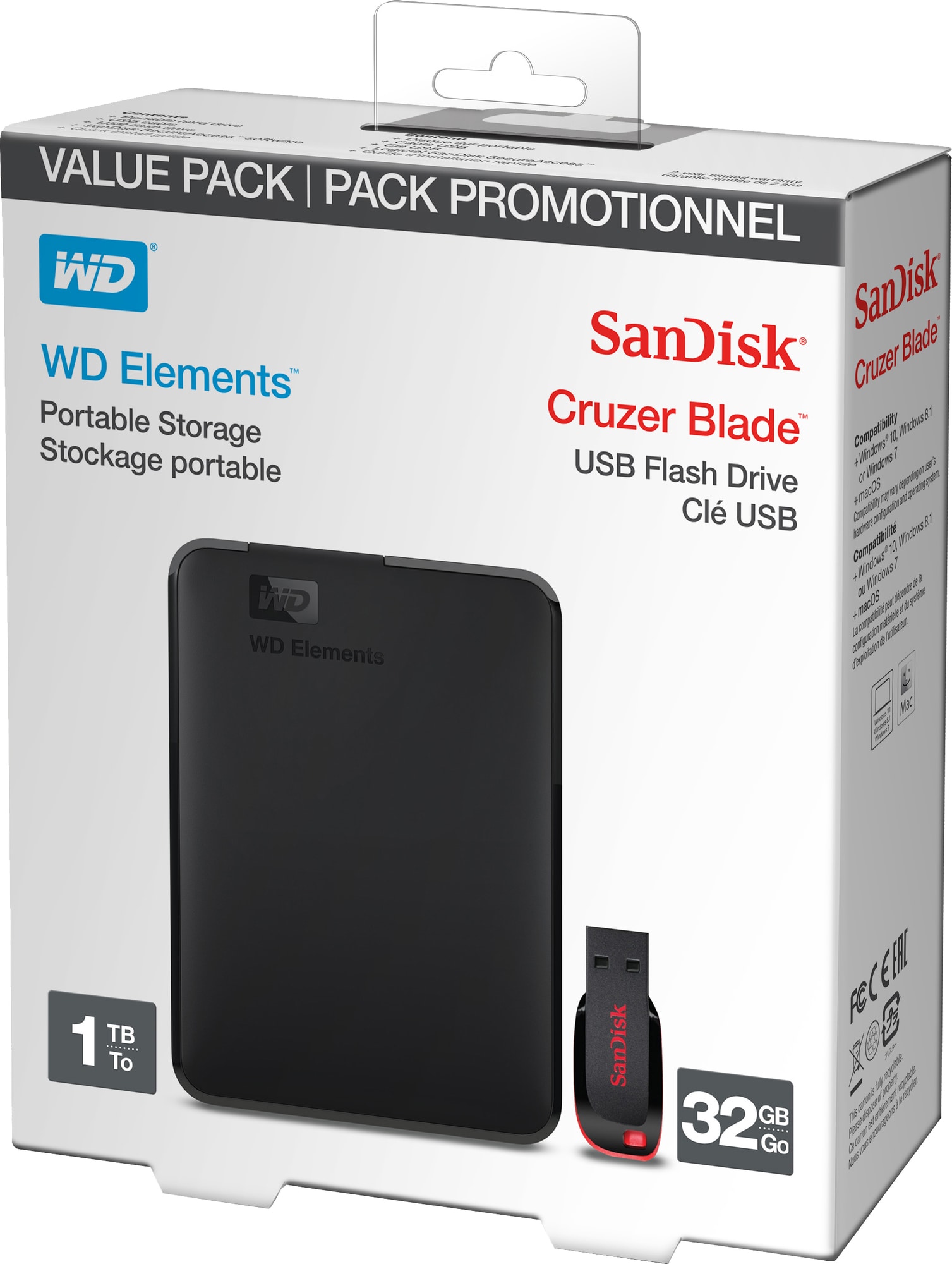 WD Elements 1 TB ekstern harddisk + 32 GB USB | Elgiganten