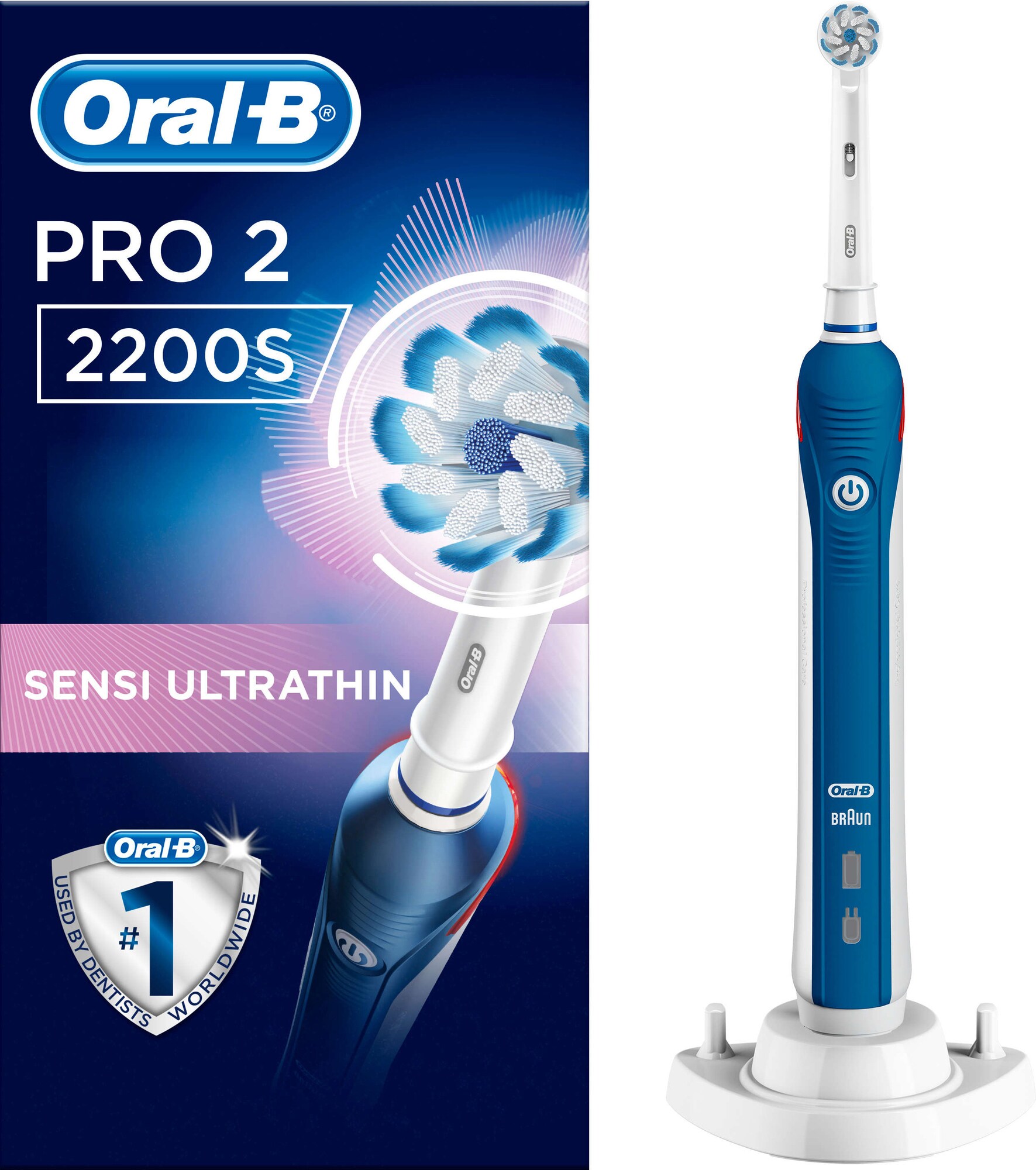 Oral-B Pro-2 2200S elektrisk tandbørste (blå/hvid) - Tandbørster & tilbehør  - Elgiganten