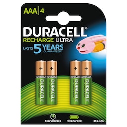 Duracell Recharge Ultra AAA Alkaline-batterier - 4-pak