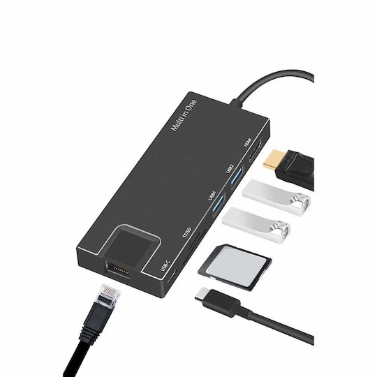 8-port USB-C-hub med HDMI, Ethernet, USB, SD / TF-kort | Elgiganten