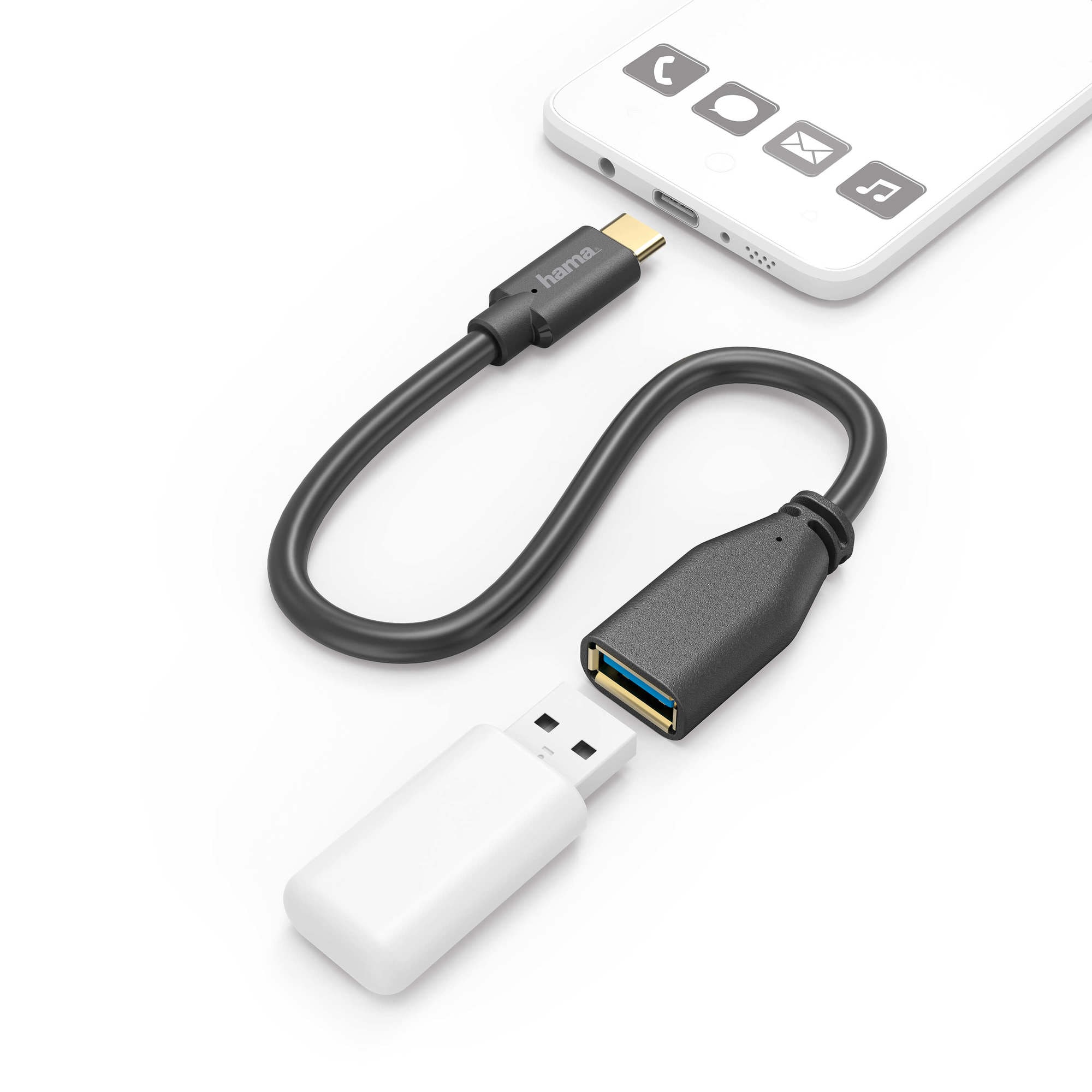 HAMA OTG Kabel USB-C til USB-A Hun 0.15m Sort | Elgiganten