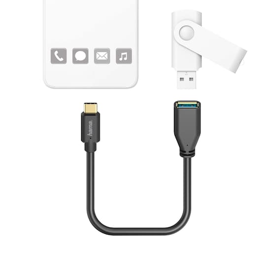 HAMA OTG Kabel USB-C til USB-A Hun 0.15m Sort | Elgiganten