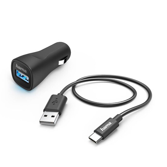 HAMA Lader 12V USB-C 2,4A Løst Kabel 1m Sort | Elgiganten