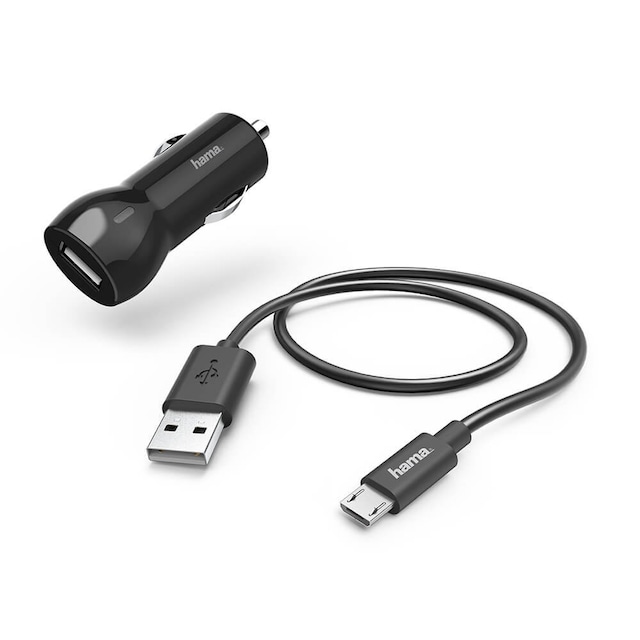 HAMA Lader 12V Micro-USB 2,4A Løst Kabel 1m Sort