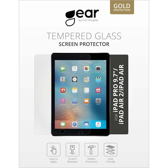 GEAR Hærdet Glas 2.5D iPad 2017/2018/Air/Air2/Pro 9,7" Sort