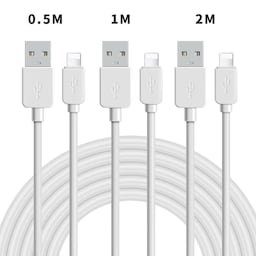 NÖRDIC kabelsæt 3 pak 0,5m + 1m + 2m Lightning (Non MFI) til USB A 2.0 480Mbps 2,4a hvid Iphone og covers
