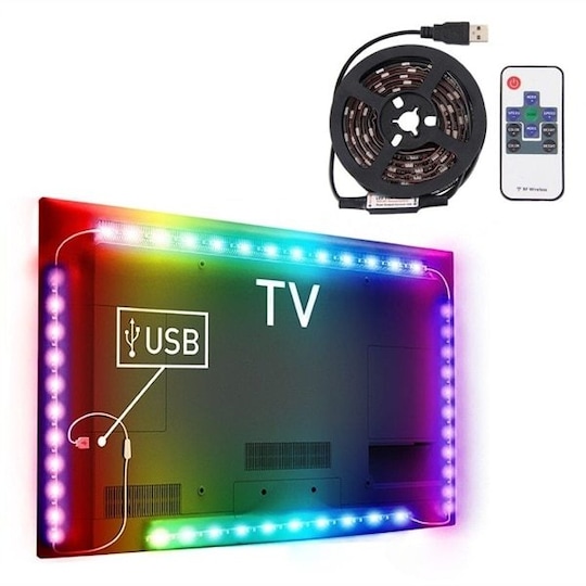 USB-drevet TV-belysning / LED-lyskæde med Fjer - 12W 60 LEDs SMD 5050 RGB  1x1m | Elgiganten