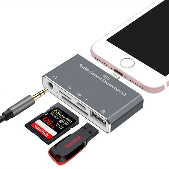 Usb kortlæser 5i1 Adapter til iPhone - SD / 3,5mm Type-C | Elgiganten
