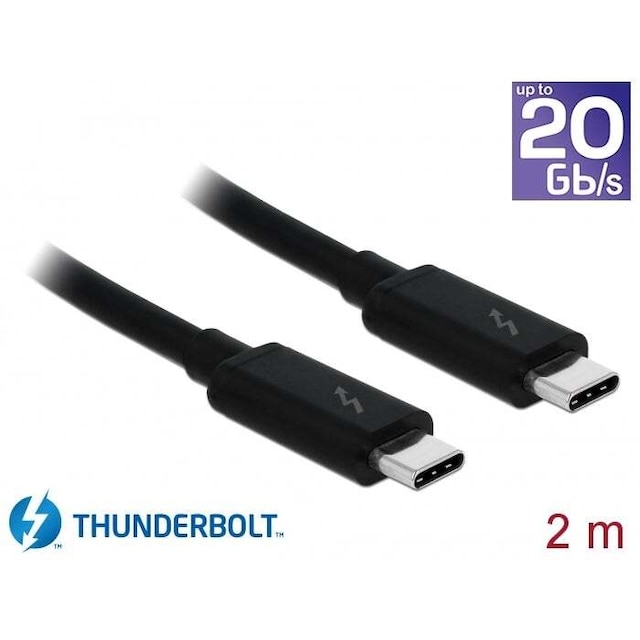 DeLock 84847 Thunderbolt3 kabel 2m 20Gbps 60W Strømforsyning USB C til USB C 4K UHD video sort