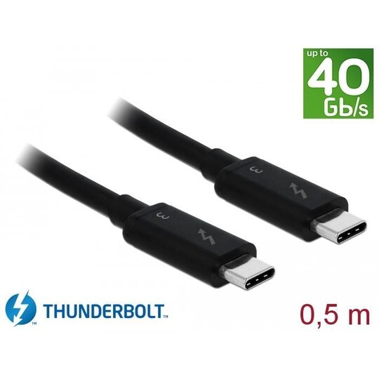 Delock 84.844 Thunderbolt 3 kabel 0.5m 40Gbps 100W Power Delivery USB C til  USB C 4K UHD video sort | Elgiganten