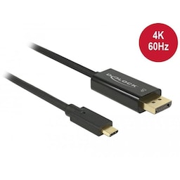 DeLock 85256 USBC til Displayport-kabel 2m UHD 4K 60Hz 21.6Gbps DP Alt-tilstand 1.2 HDCP 1.4 sort