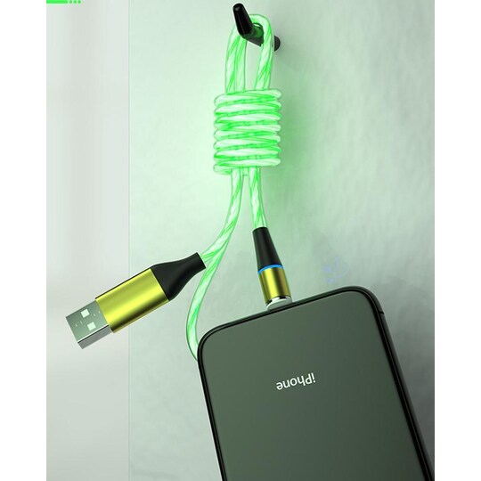 Opladningskabel med LED & støvstik - MicroUSB / USB-C / Lightning - Grøn |  Elgiganten