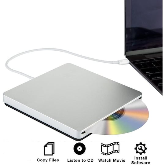 Ekstern CD- og DVD-afspiller optisk drev USB-C Silver | Elgiganten