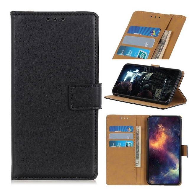 Wallet Stand Mobiltelefon Taske til Xiaomi Redmi Note 9 - Sort