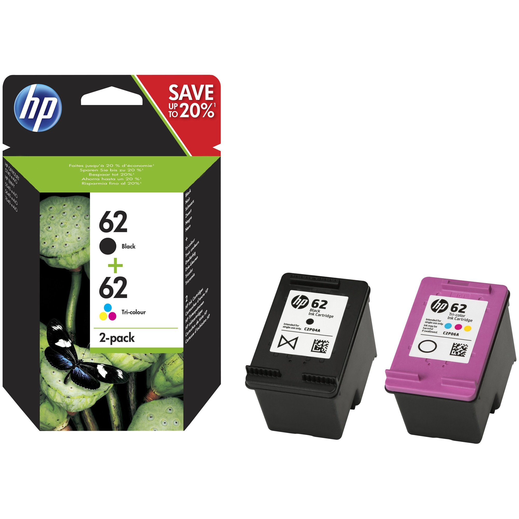 HP blækpatroer 62 Combo Pack Sort Trefarvet | Elgiganten