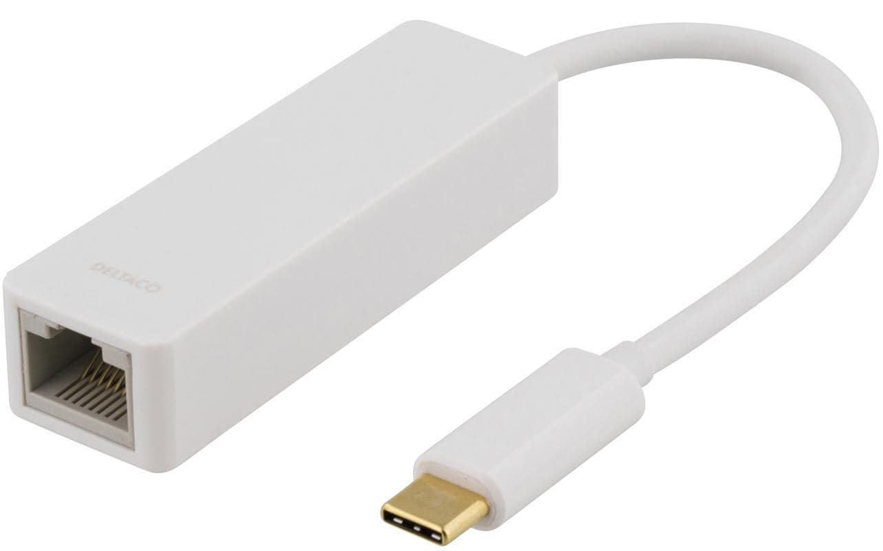 DELTACO, USB 3.1 netværksadapter, 1xRJ45, 1xUSB-C han, hvid | Elgiganten