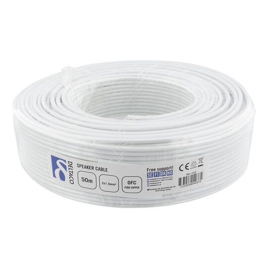 DELTACO 2x15mm Speaker cable, 50m, OFC pure copper, white | Elgiganten