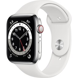 Apple Watch Series 6 44mm GPS+4G LTE (silver steel/hvid sportsrem)