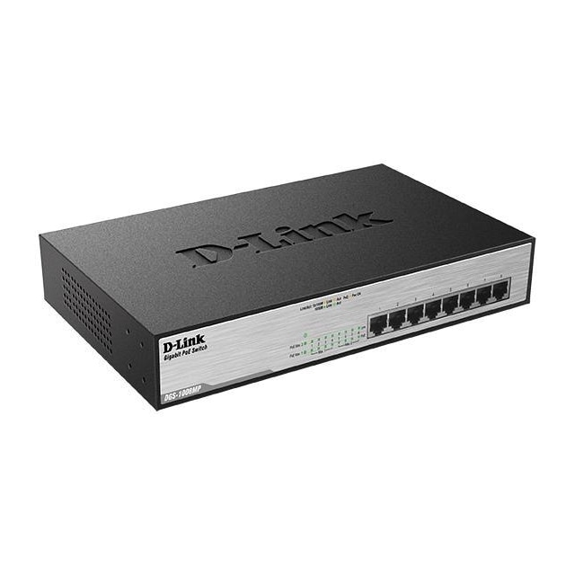 D-LINK PoE network switch, 8-ports, 10/100/1000Mbps, metal, gray