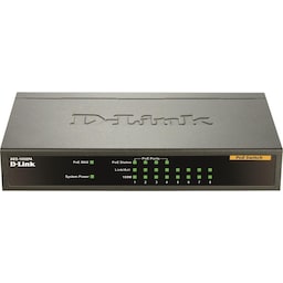 D-Link netværksswitch, 8x10/100Mbps, 4xPOE, metalkabinet, sort