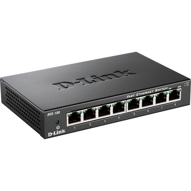 D-Link Ethernet Switch, 8x10/100Mbps, metalkabinet, sort