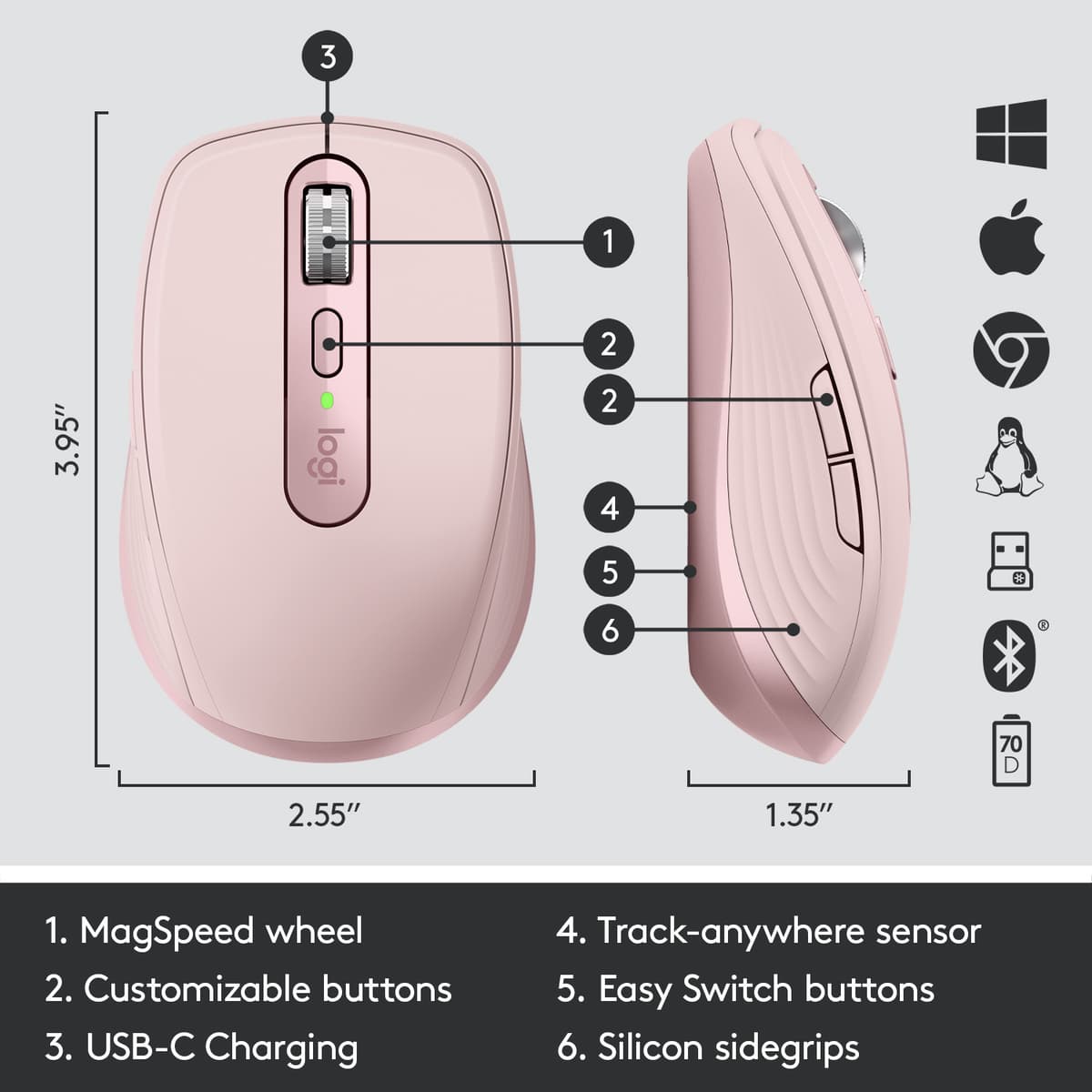 Logitech MX Anywhere 3 trådløs mus (rose)