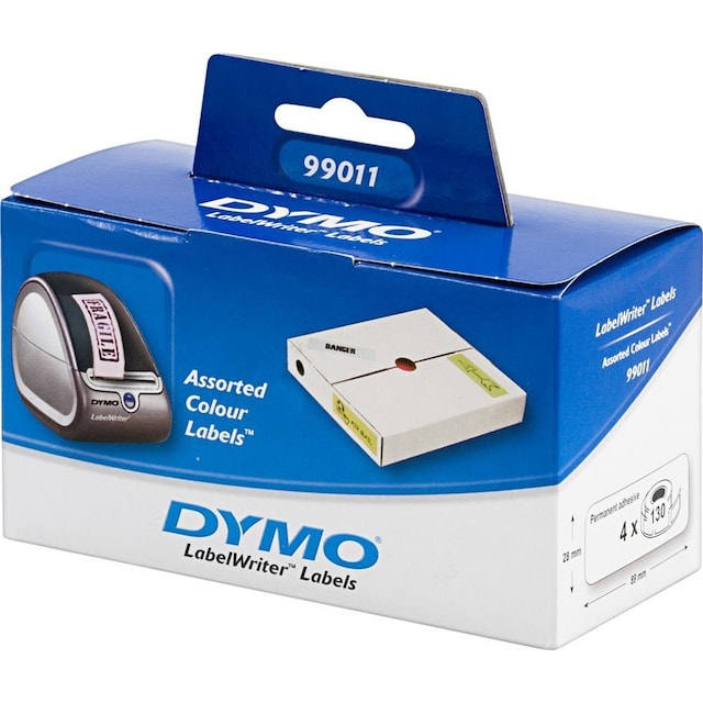 DYMO LabelWriter farvede etiketter(gule, pink, blå, grønne), 89x28 m