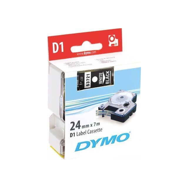 DYMO D1, markeringstape, 24 mm, hvid tekst på sort tape, 7 m.