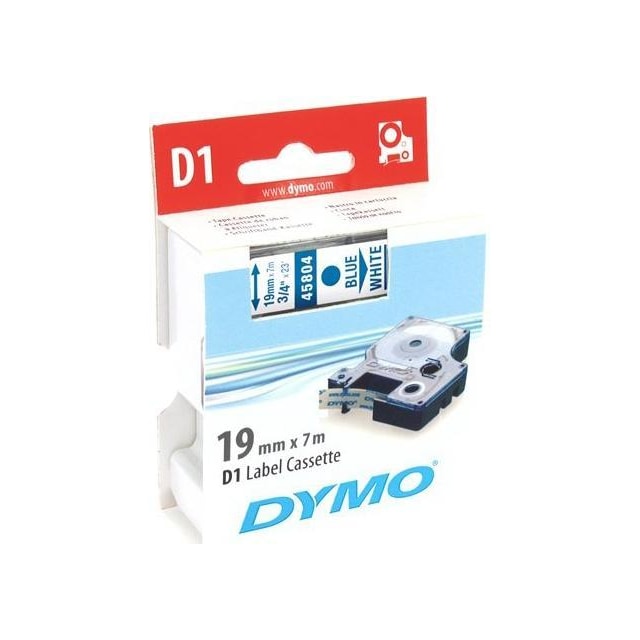 DYMO D1, markeringstape, 19mm, blå text på hvid tape, 7m - 45804