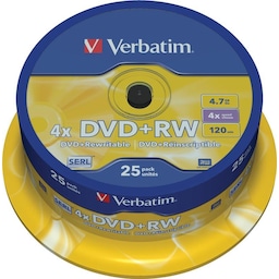 Verbatim DVD+RW, 1-4x, 4,7 GB/120 min, 25-pack spindel, SERL