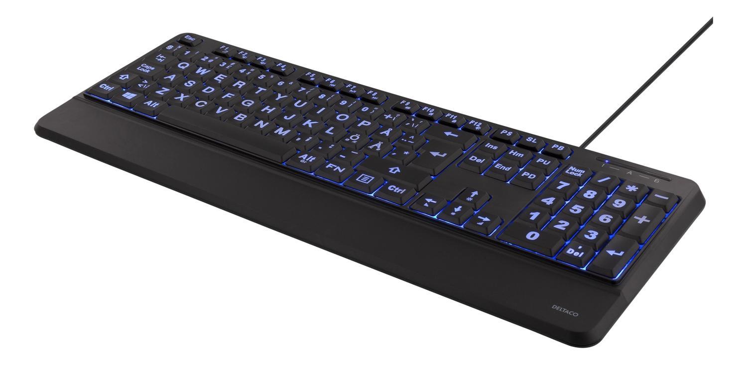 DELTACO Full-size big letter keyboard, blue LED backlight, USB, black |  Elgiganten