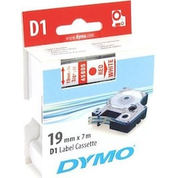 DYMO D1, markeringstape, 19mm, rød tekst på hvid tape, 7m - 45805