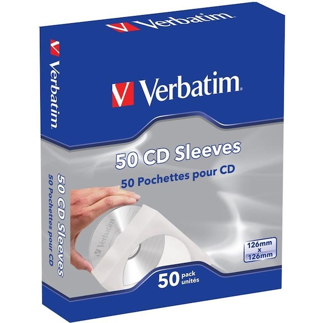 Verbatim papirlomme til CD/DVD-skiver, hvid/transparent, 50-pack