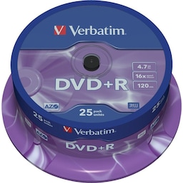 Verbatim DVD+R, 16x, 4,7 GB/120 min, 25-pack spindel, AZO