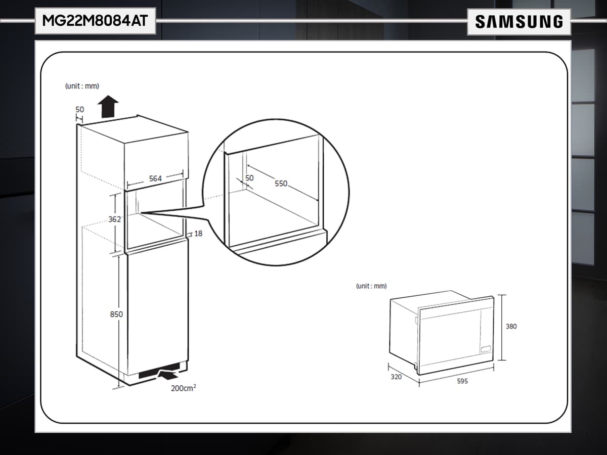 Samsung mikroovn  MG22M8084AT integreret