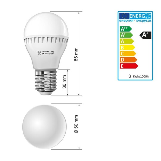 Sæt med 10 E27 ECD GERMANY® Pære LED 3W 200LM pære WW 3 watt energi lampe |  Elgiganten