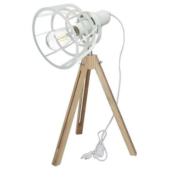 Bordlampe Bordlampe Retro Vintage lampe gulv lampe træben Hvid E27 |  Elgiganten
