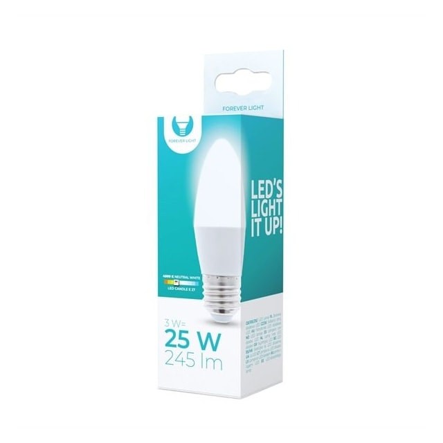 LED-pære E27 C37 3W 230V 4500K 245 lm